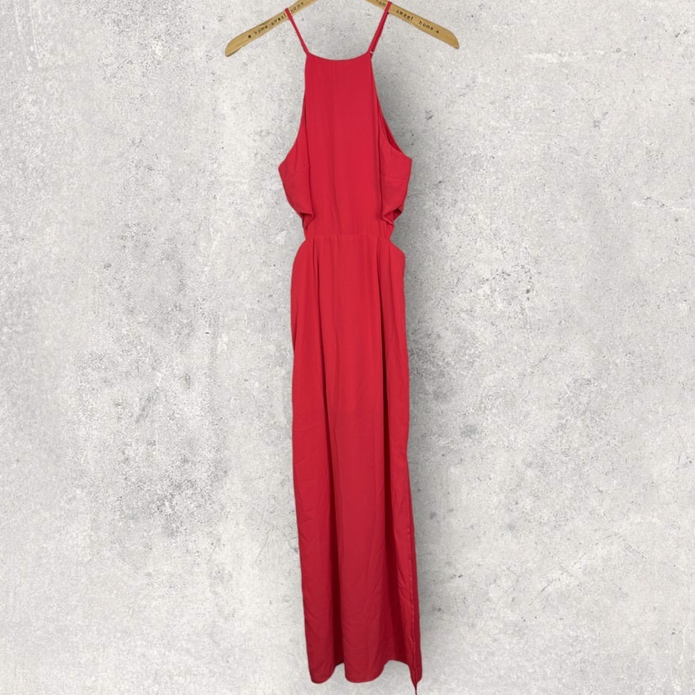 Everly Cut Out Maxi Dress Coral Pink Size Small Front Slit Style DR3130 Halter S